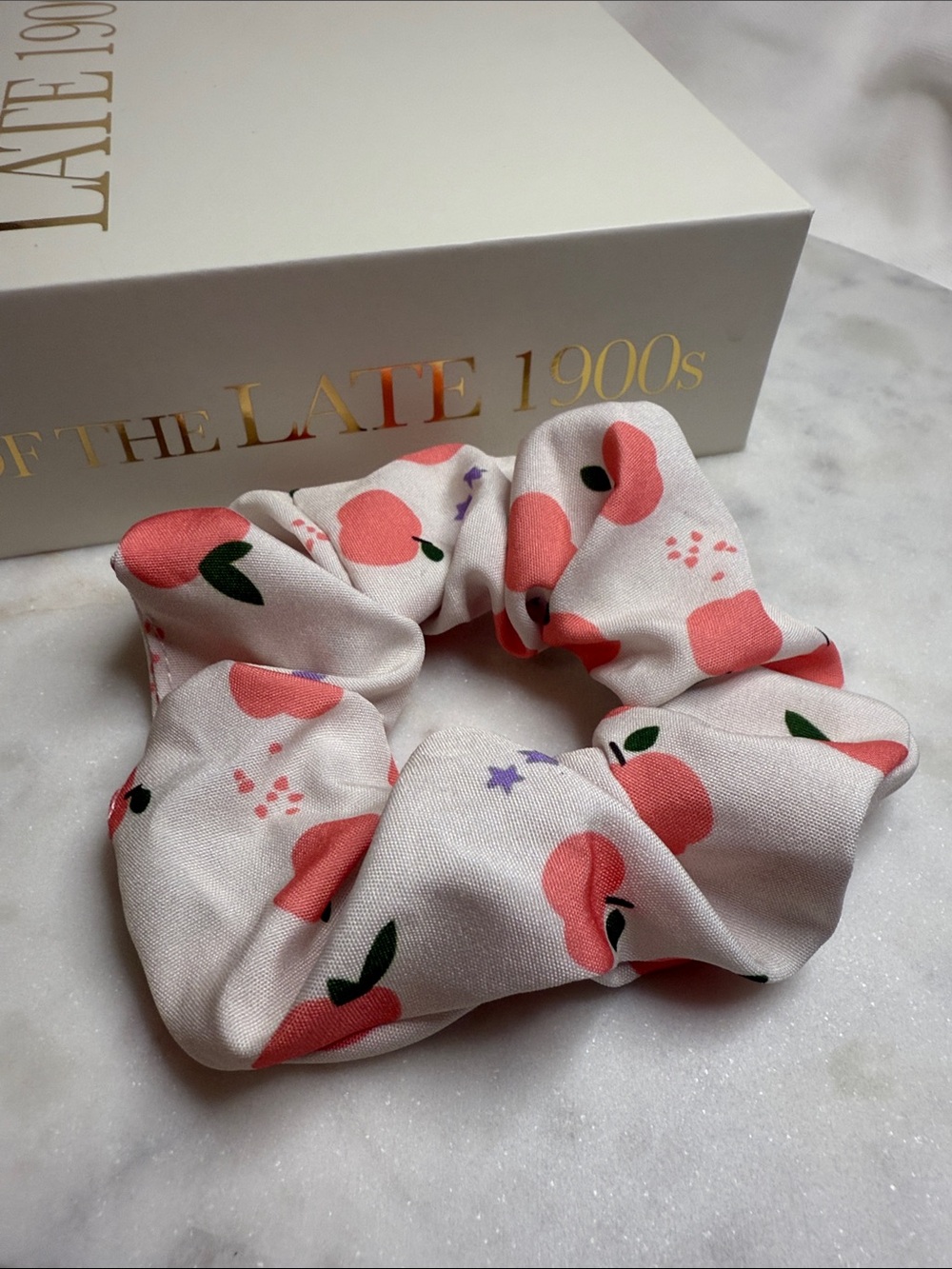 The White Peach Print Scrunchie